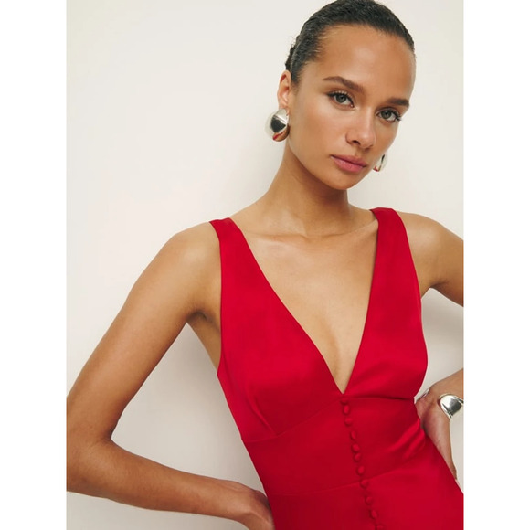 Reformation Elaina Satin Dress Lipstick - Picture 3 of 12